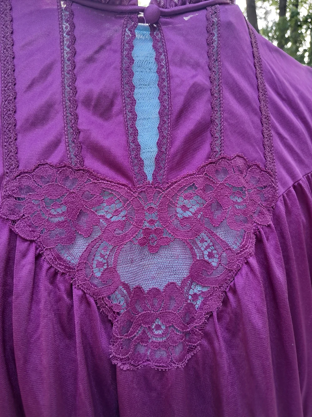 Vintage Purple Long Nightgown with Lace Yoke - Picture 2 of 10